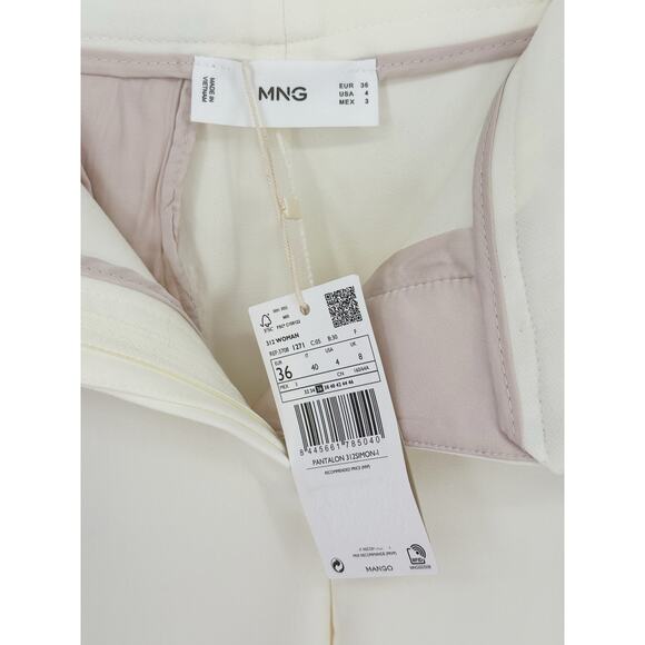 Mango Flowy Palazzo Pants Cream Ecru Ivory High Waist Wide Leg Trousers Size 4 - Picture 8 of 11